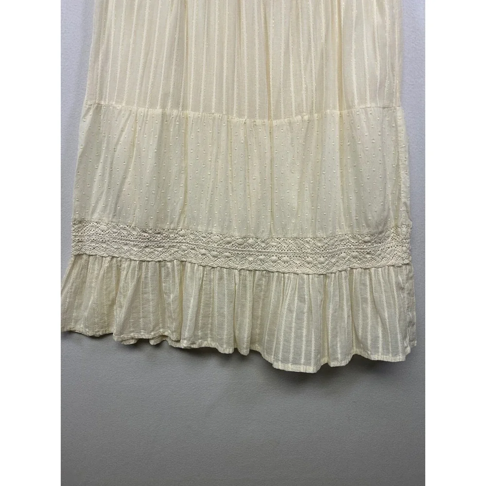 RD+Koko Boho Cottagecore Women Large Cream Gold Metallic Tiered Midi Skirt